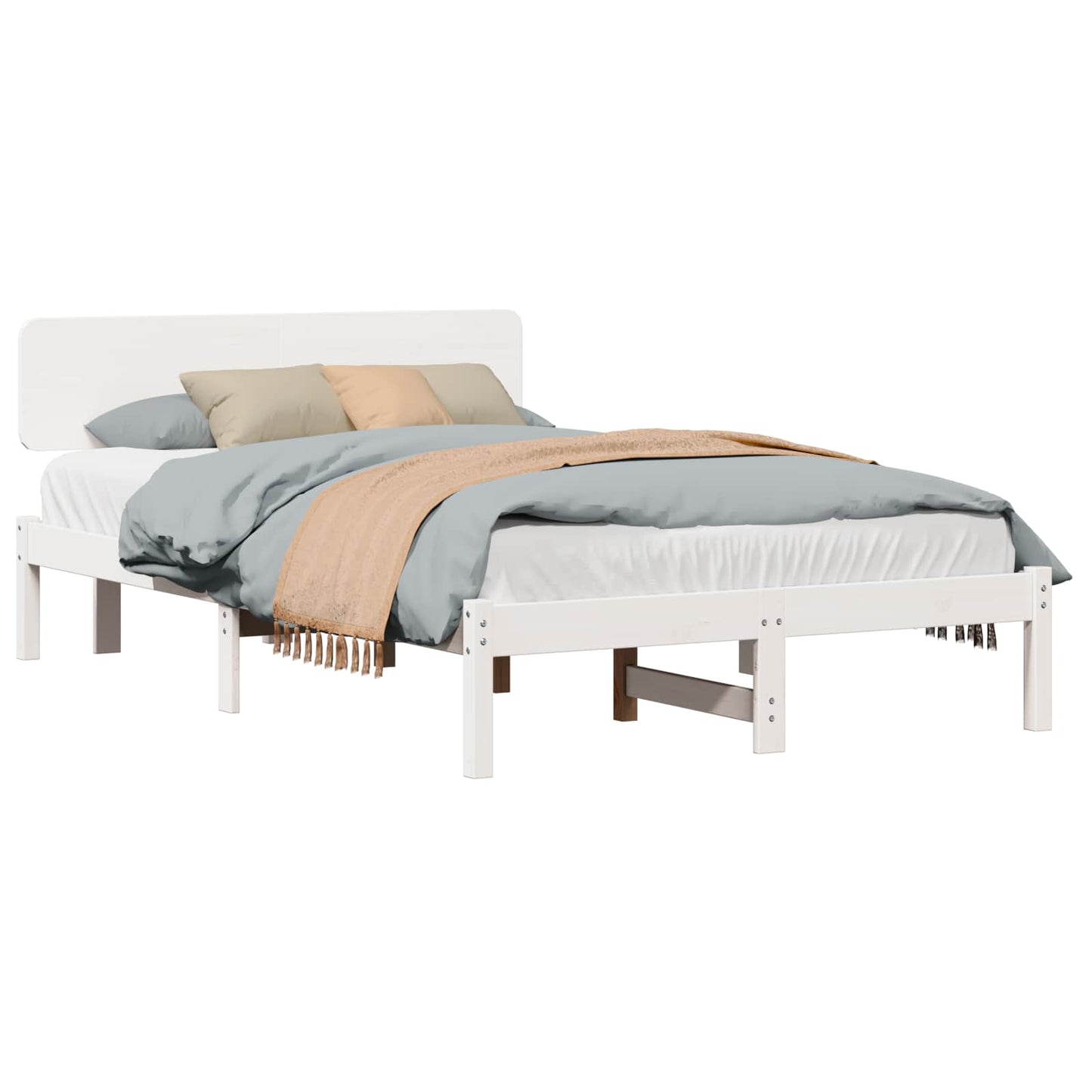 vidaXL Σκελετός Κρεβατιού με κεφαλάρι Λευκό 140 x 190 cm