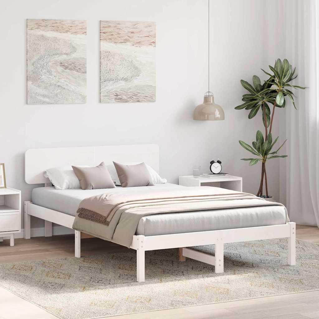 vidaXL Σκελετός Κρεβατιού με κεφαλάρι Λευκό 135 x 190 cm
