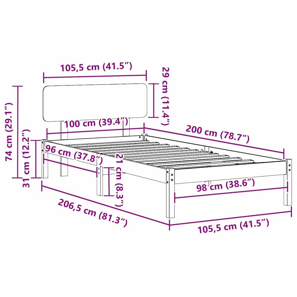 vidaXL Σκελετός Κρεβατιού με κεφαλάρι Λευκό 100 x 200 cm