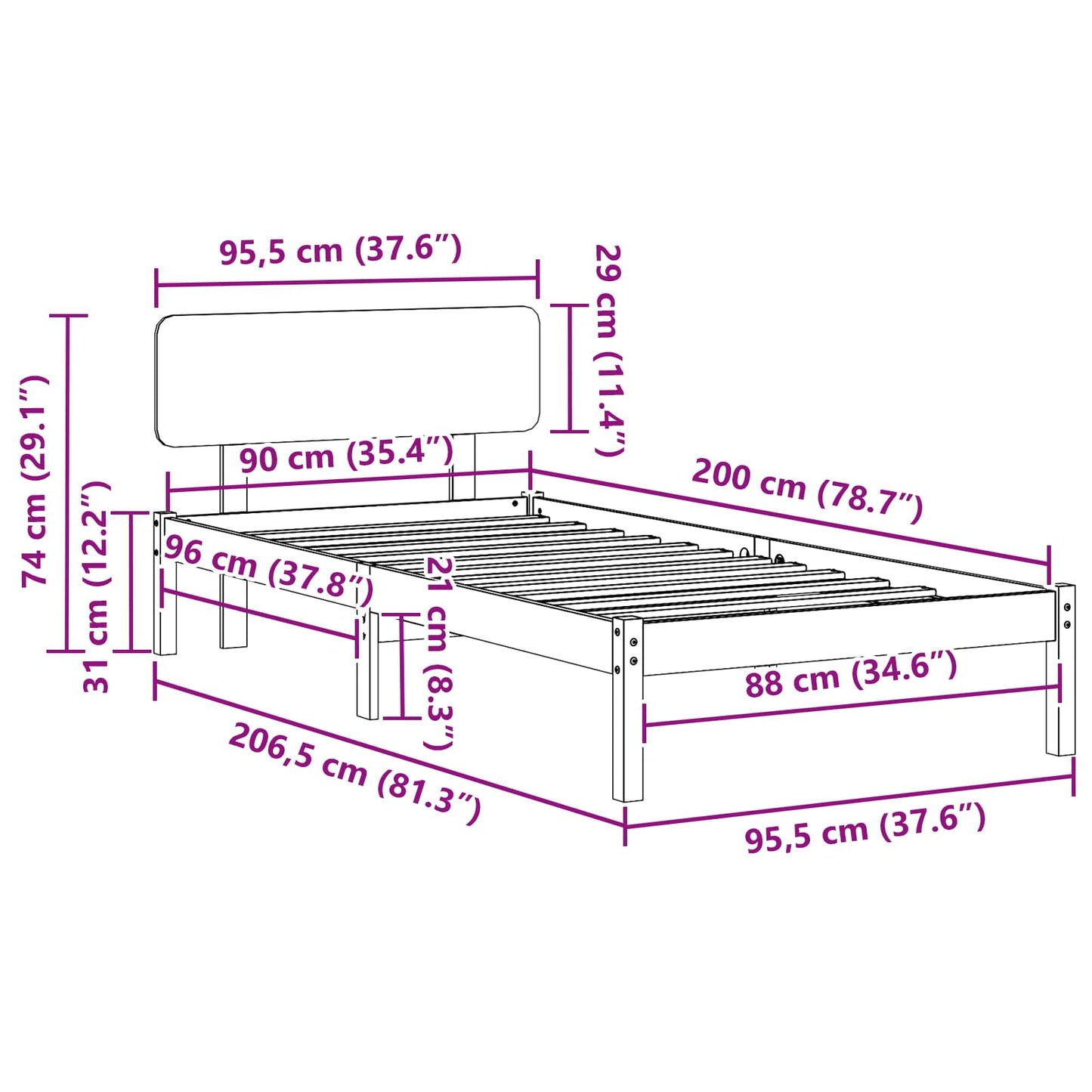 vidaXL Σκελετός Κρεβατιού Κερωτό καφέ 90 x 200 cm Στερεά ξυλεία πεύκου
