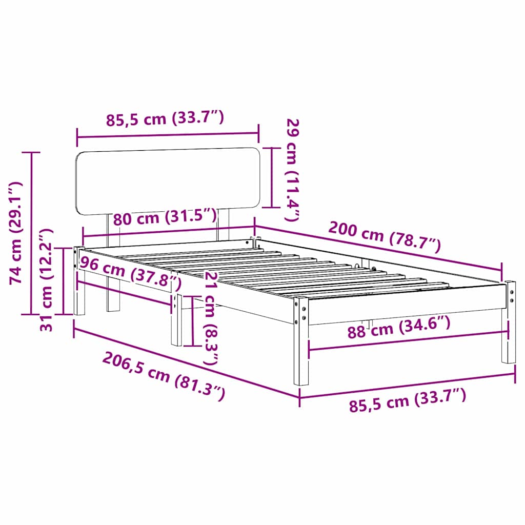 vidaXL Σκελετός Κρεβατιού με κεφαλάρι Κερωτό καφέ 80 x 200 cm