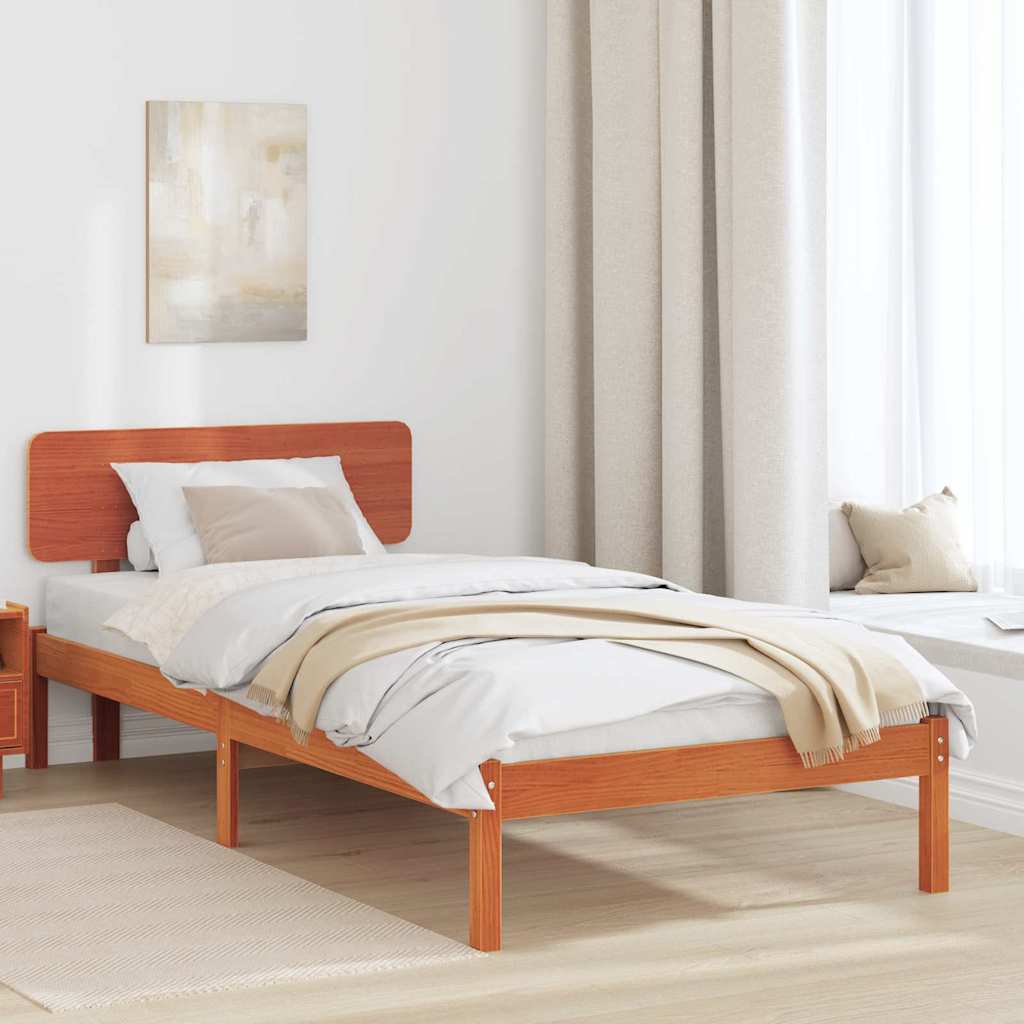 vidaXL Σκελετός Κρεβατιού Κερωτό καφέ 90 x 190 cm Στερεά ξυλεία πεύκου