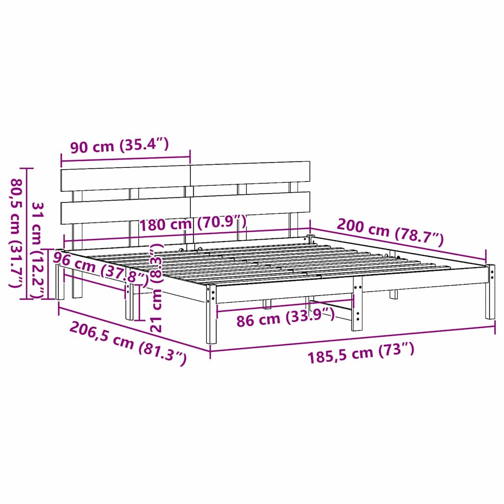 vidaXL Σκελετός Κρεβατιού Καφέ 180 x 200 cm Μασίφ ξύλο πεύκου