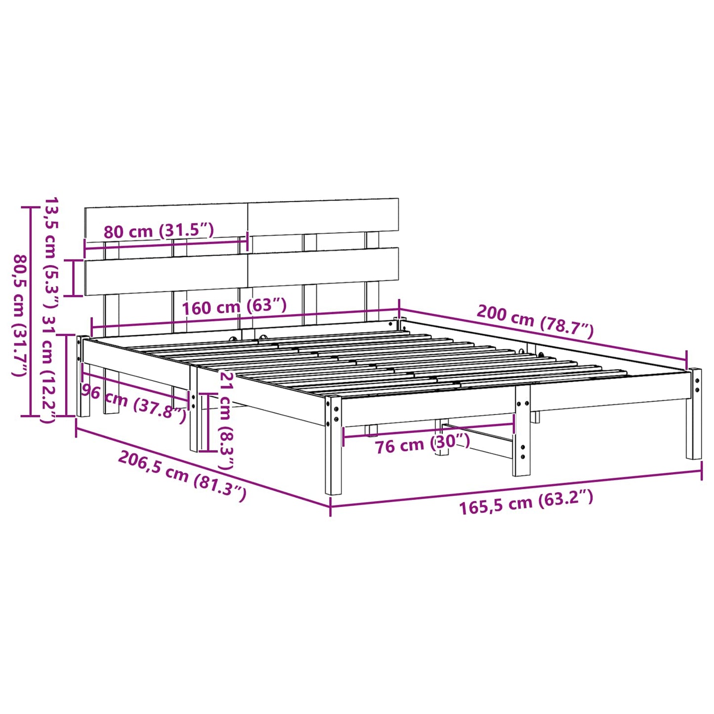 vidaXL Σκελετός Κρεβατιού Καφέ 160 x 200 cm Μασίφ ξύλο πεύκου