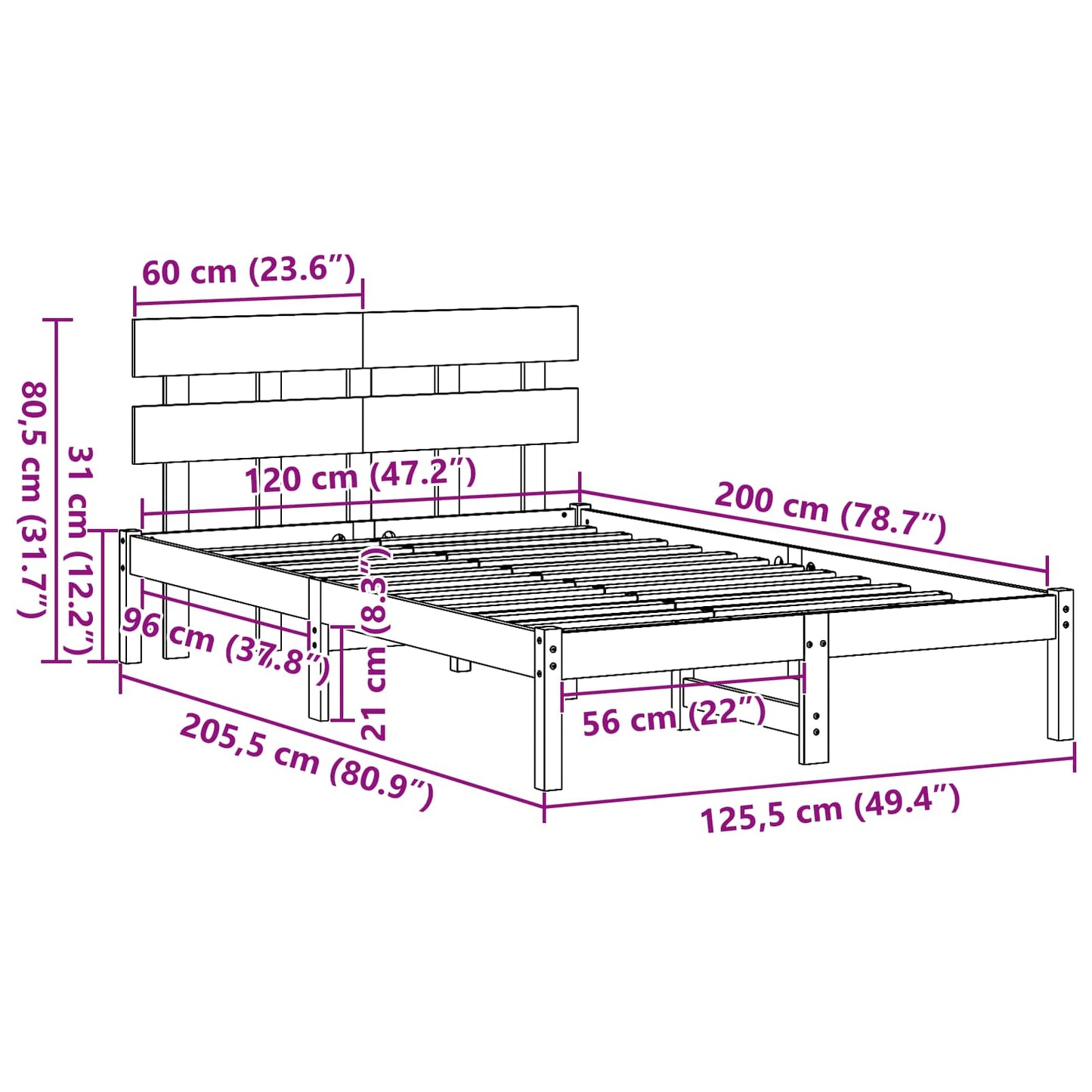 vidaXL Σκελετός Κρεβατιού Καφέ 120 x 200 cm Μασίφ ξύλο πεύκου
