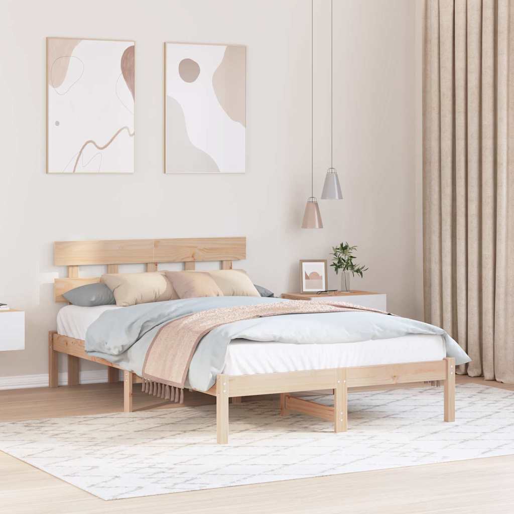vidaXL Σκελετός Κρεβατιού Καφέ 140 x 190 cm Μασίφ ξύλο πεύκου