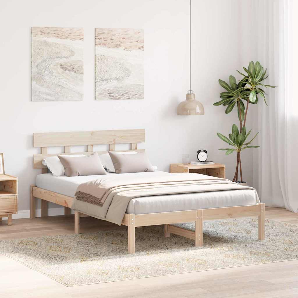 vidaXL Σκελετός Κρεβατιού Καφέ 140 x 190 cm Μασίφ ξύλο πεύκου