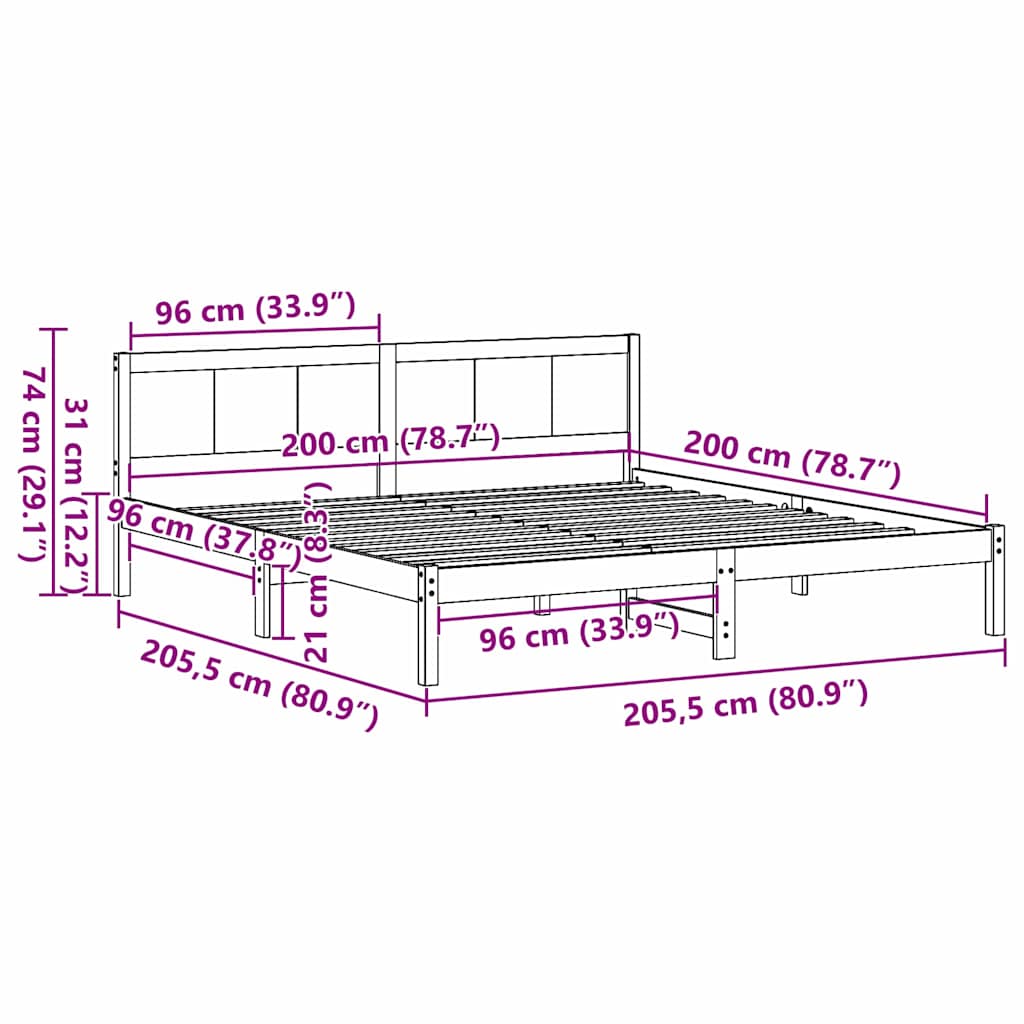 vidaXL Σκελετός Κρεβατιού Καφέ 200 x 200 cm Μασίφ ξύλο πεύκου