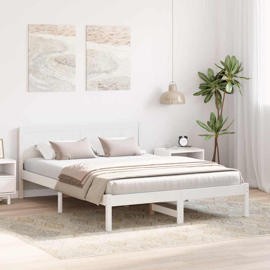 vidaXL Σκελετός Κρεβατιού Λευκό 150 x 200 cm Μασίφ ξύλο πεύκου