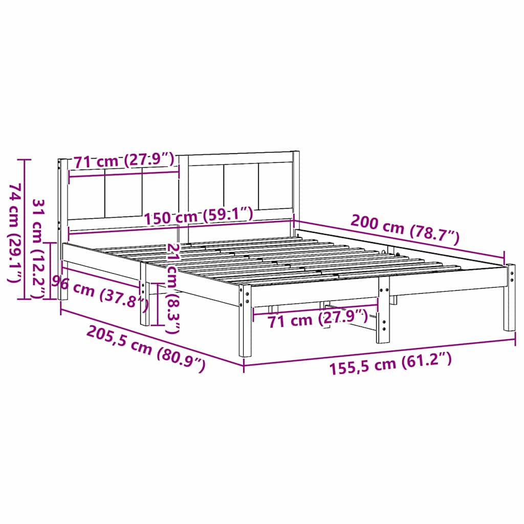vidaXL Σκελετός Κρεβατιού Λευκό 150 x 200 cm Μασίφ ξύλο πεύκου