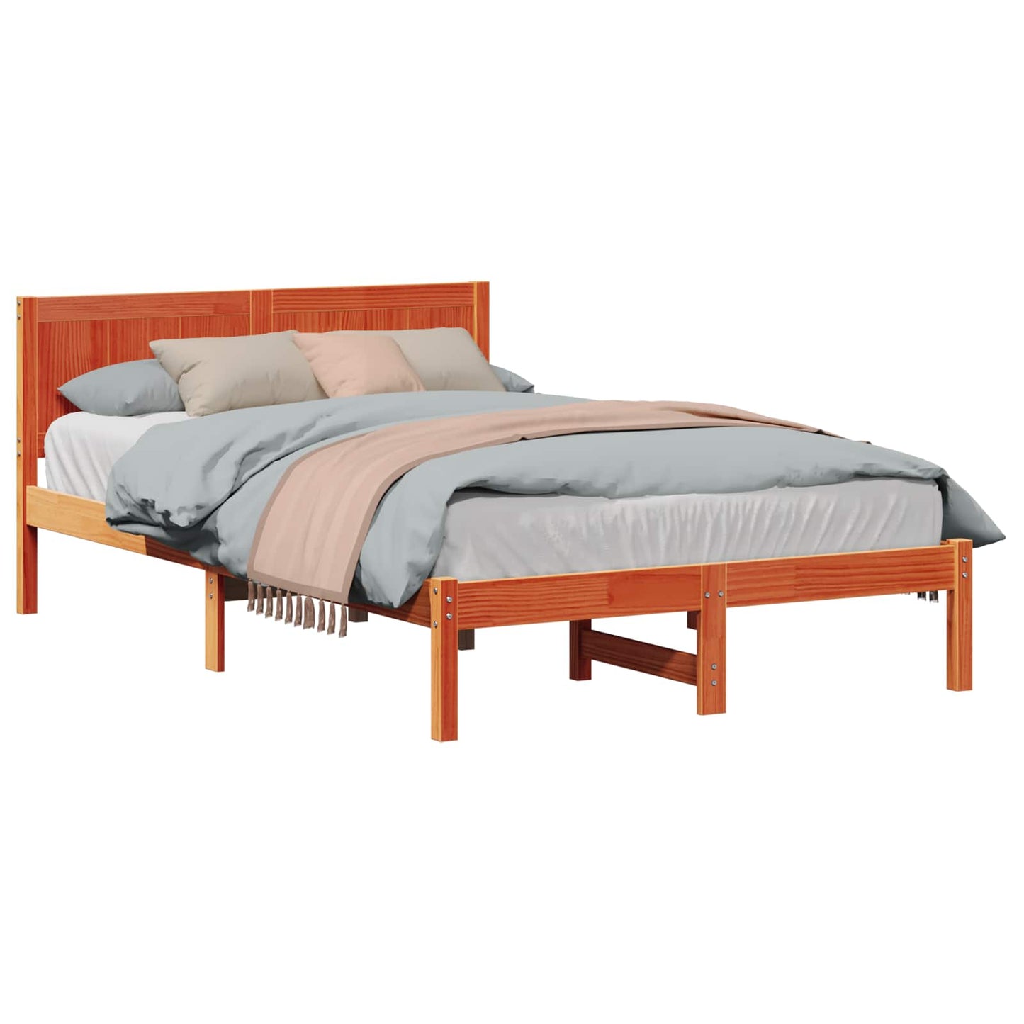 vidaXL Σκελετός Κρεβατιού Καφέ 135 x 190 cm Μασίφ ξύλο πεύκου