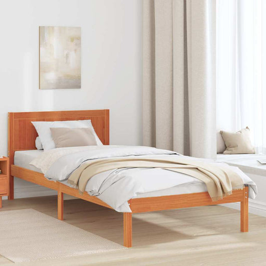 vidaXL Σκελετός Κρεβατιού Καφέ 90 x 190 cm Μασίφ ξύλο πεύκου