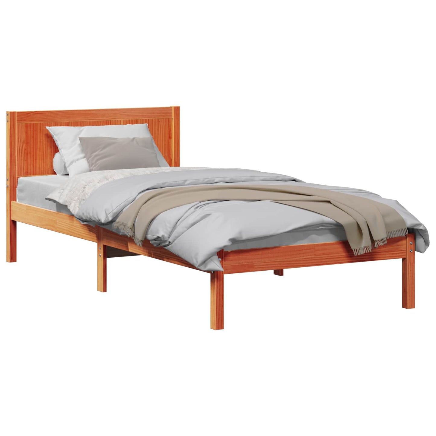 vidaXL Σκελετός Κρεβατιού Καφέ 90 x 190 cm Μασίφ ξύλο πεύκου