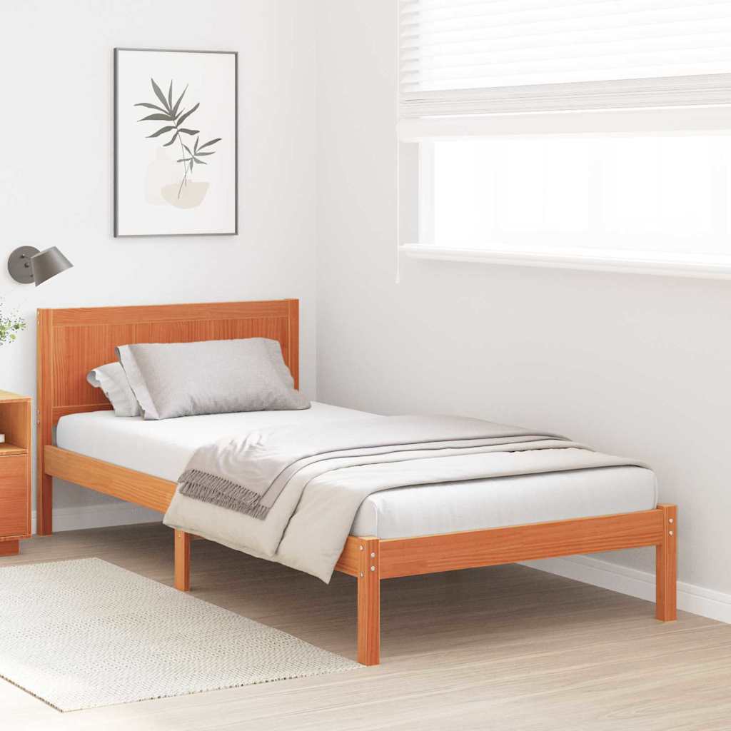 vidaXL Σκελετός Κρεβατιού Καφέ 75 x 190 cm Μασίφ ξύλο πεύκου