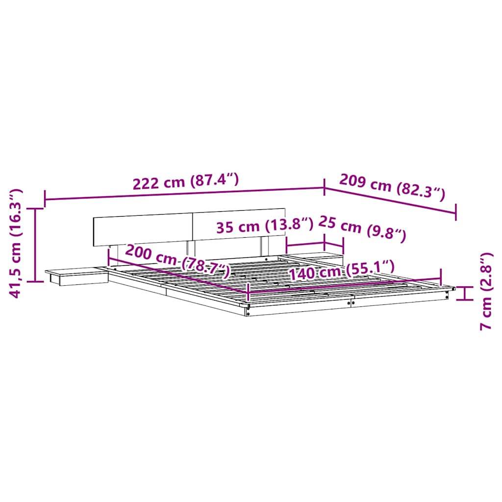 vidaXL Σκελετός Κρεβατιού Καφέ 140 x 200 cm ξύλο