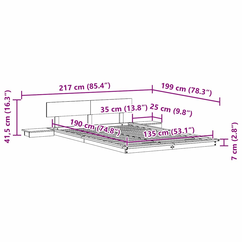 vidaXL Σκελετός Κρεβατιού με κεφαλάρι Καφέ 135 x 190 cm ξύλο