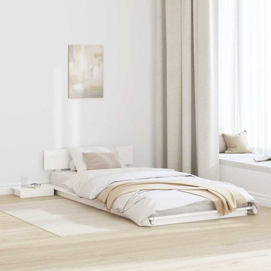 vidaXL Σκελετός Κρεβατιού με κεφαλάρι Λευκό 100 x 200 cm ξύλο