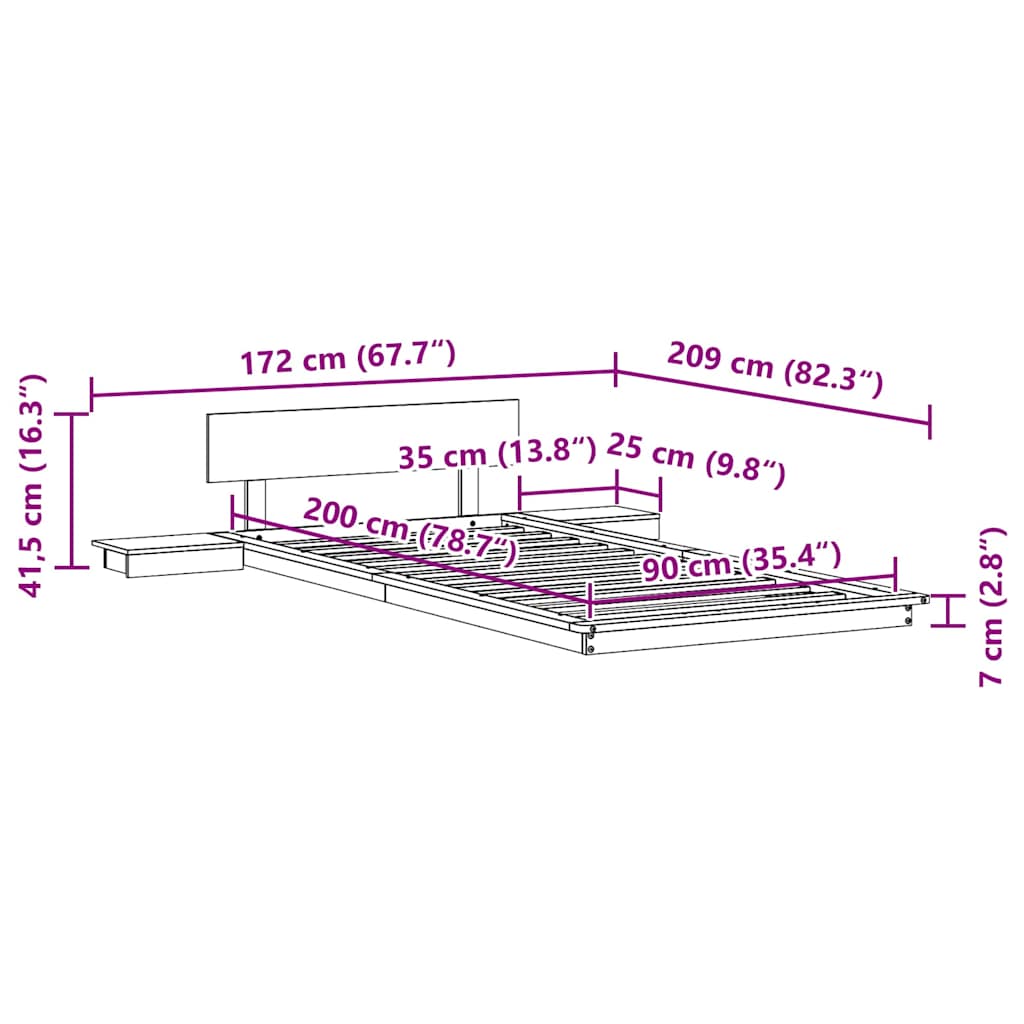 vidaXL Σκελετός Κρεβατιού Καφέ 90 x 200 cm ξύλο