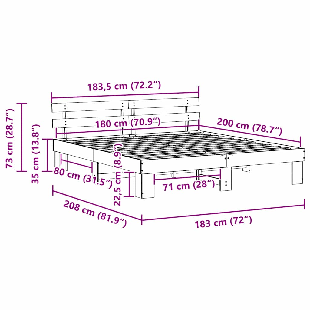 vidaXL Σκελετός Κρεβατιού με κεφαλάρι Λευκό 180 x 200 cm