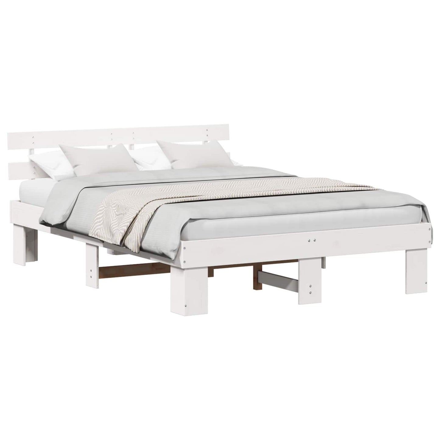 vidaXL Σκελετός Κρεβατιού με κεφαλάρι Λευκό 150 x 200 cm