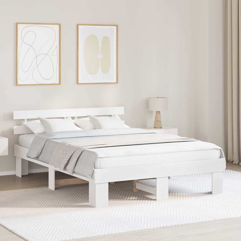 vidaXL Σκελετός Κρεβατιού με κεφαλάρι Λευκό 140 x 200 cm