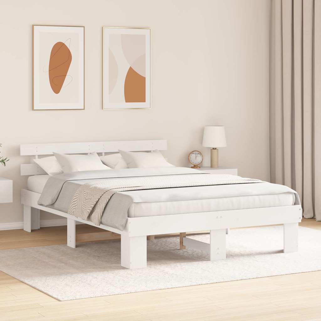 vidaXL Σκελετός Κρεβατιού με κεφαλάρι Λευκό 140 x 200 cm