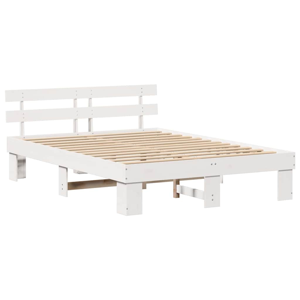vidaXL Σκελετός Κρεβατιού με κεφαλάρι Λευκό 140 x 200 cm