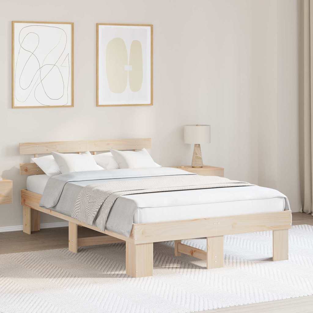 vidaXL Σκελετός Κρεβατιού με κεφαλάρι Καφέ 135 x 190 cm