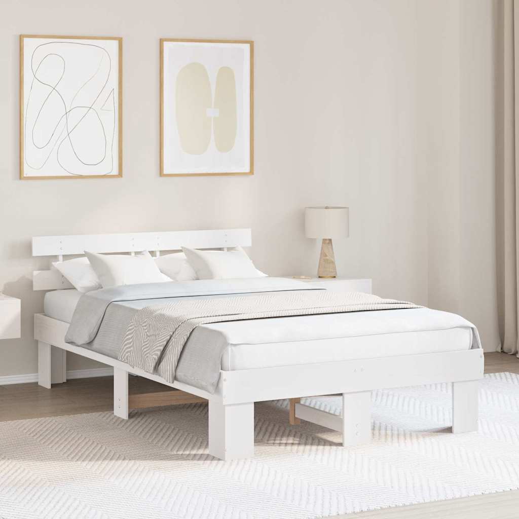 vidaXL Σκελετός Κρεβατιού με κεφαλάρι Λευκό 135 x 190 cm