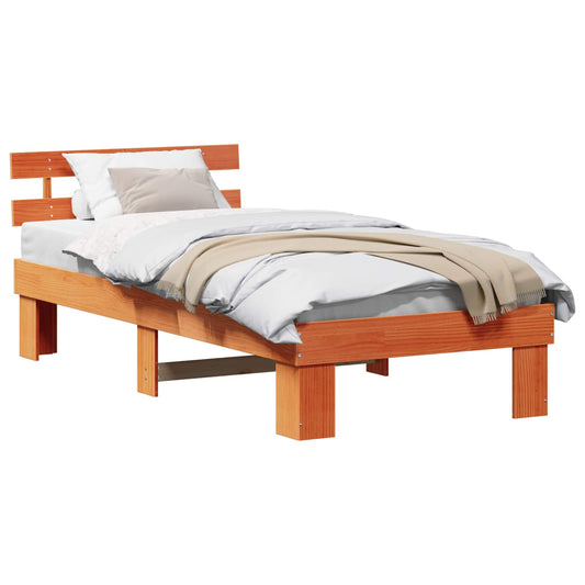 vidaXL Σκελετός Κρεβατιού Κερωτό καφέ 75 x 190 cm Στερεά ξυλεία πεύκου