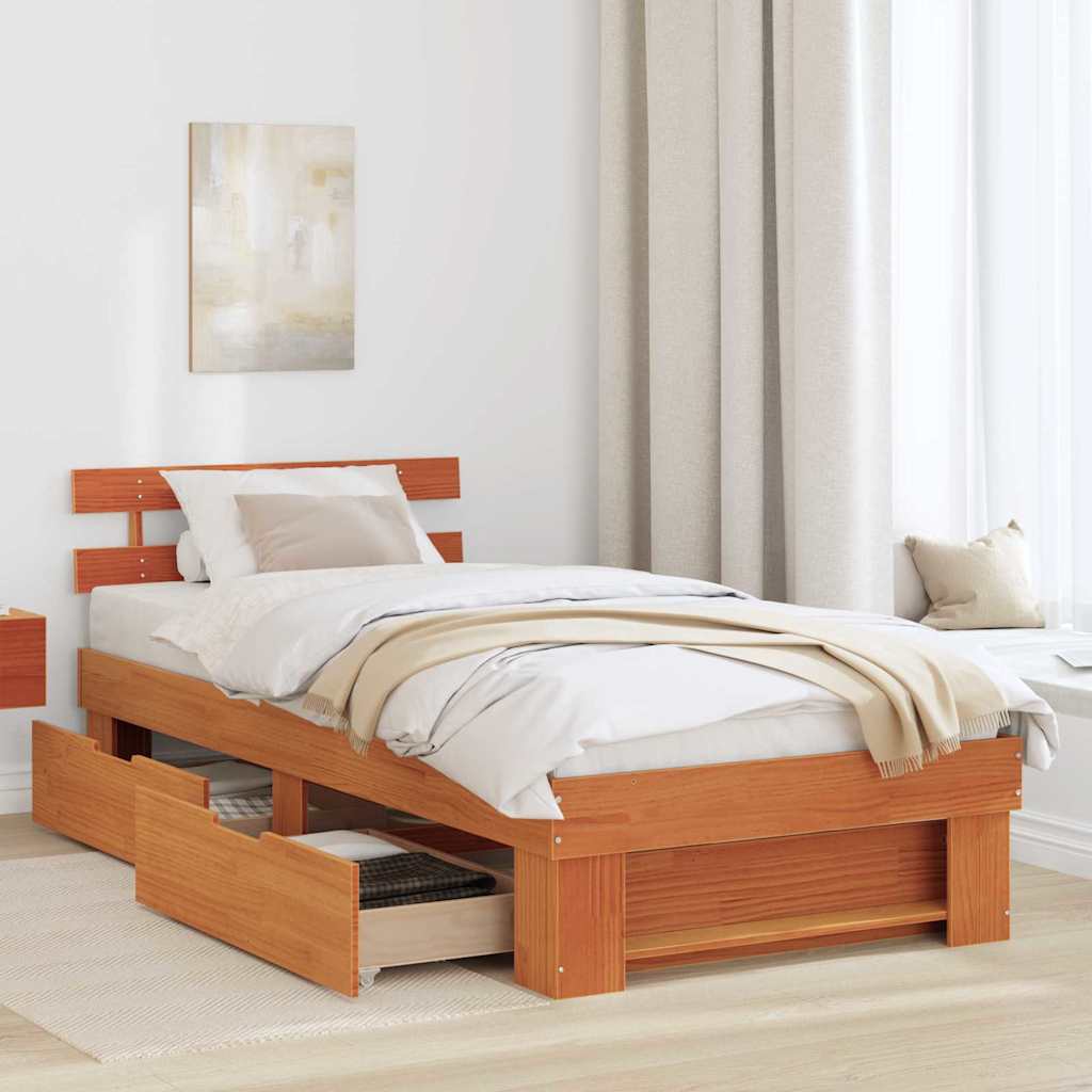 vidaXL Σκελετός Κρεβατιού Κερωτό καφέ 90 x 200 cm Στερεά ξυλεία πεύκου