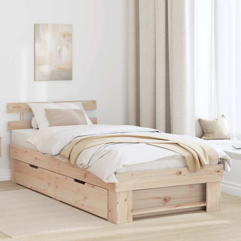 vidaXL Σκελετός Κρεβατιού Φυσικό 90 x 190 cm Στερεά ξυλεία πεύκου