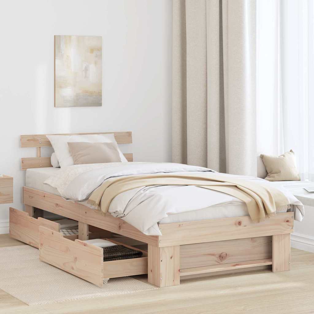 vidaXL Σκελετός Κρεβατιού Φυσικό 90 x 190 cm Στερεά ξυλεία πεύκου