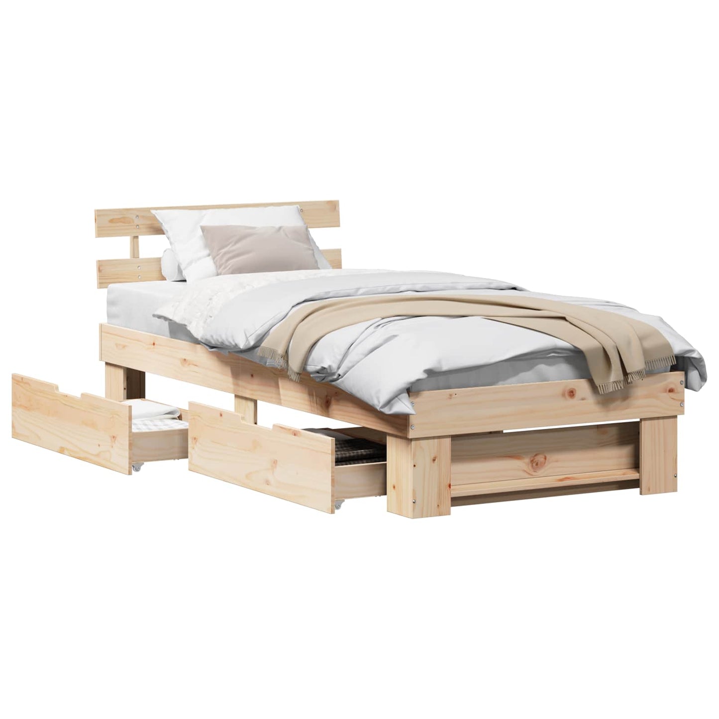 vidaXL Σκελετός Κρεβατιού Φυσικό 90 x 190 cm Στερεά ξυλεία πεύκου