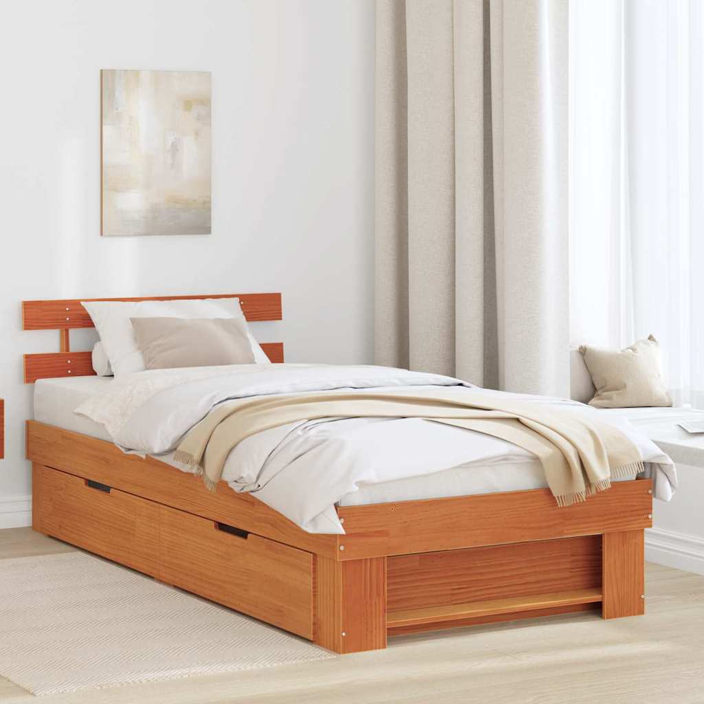 vidaXL Σκελετός Κρεβατιού Κερωτό καφέ 75 x 190 cm Στερεά ξυλεία πεύκου