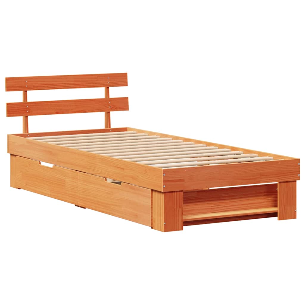 vidaXL Σκελετός Κρεβατιού Κερωτό καφέ 75 x 190 cm Στερεά ξυλεία πεύκου