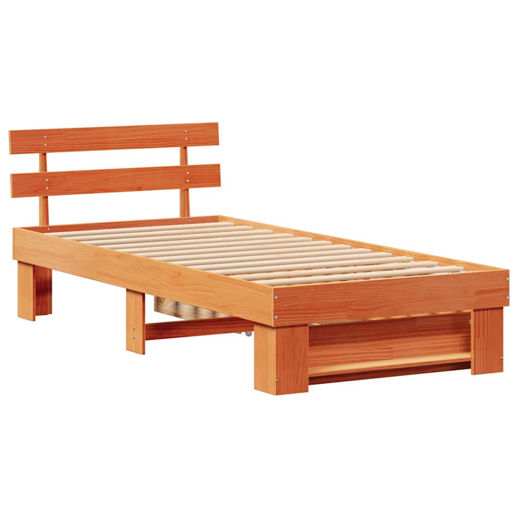 vidaXL Σκελετός Κρεβατιού Κερωτό καφέ 75 x 190 cm Στερεά ξυλεία πεύκου