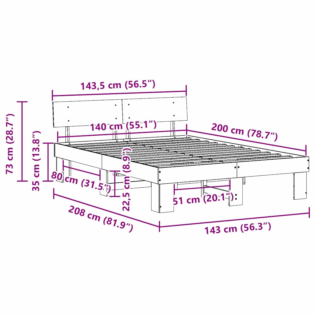 vidaXL Σκελετός Κρεβατιού Λευκό 140 x 200 cm Στερεά ξυλεία πεύκου