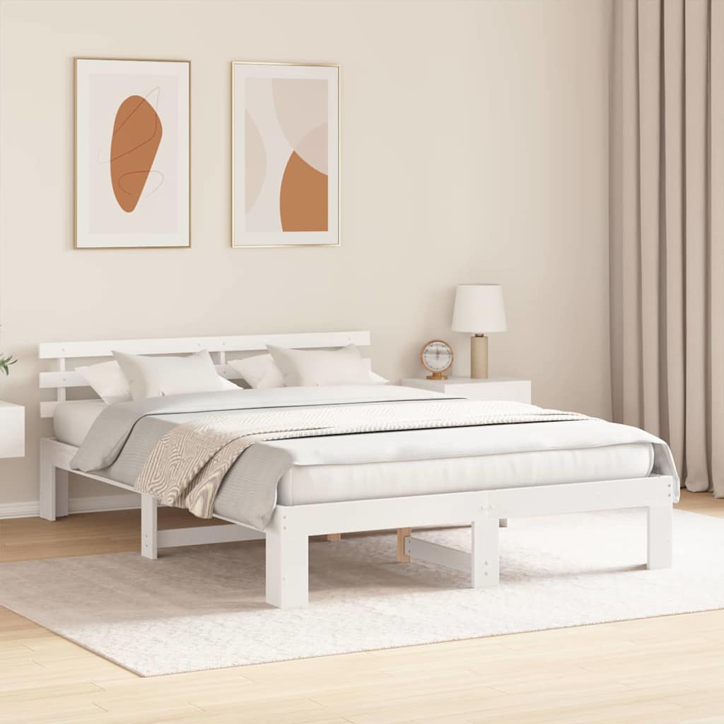 vidaXL Σκελετός Κρεβατιού Λευκό 150 x 200 cm Στερεά ξυλεία πεύκου