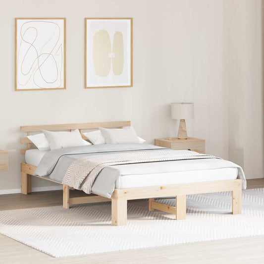 vidaXL Σκελετός Κρεβατιού Φυσικό 140 x 190 cm Στερεά ξυλεία πεύκου