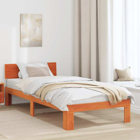 vidaXL Σκελετός Κρεβατιού Κερωτό καφέ 75 x 190 cm Στερεά ξυλεία πεύκου