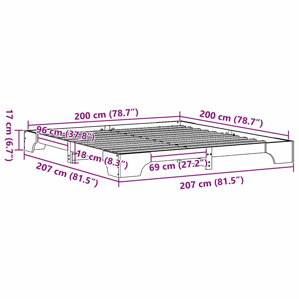 vidaXL Σκελετός Κρεβατιού Κερωτό καφέ 200 x 200 cm