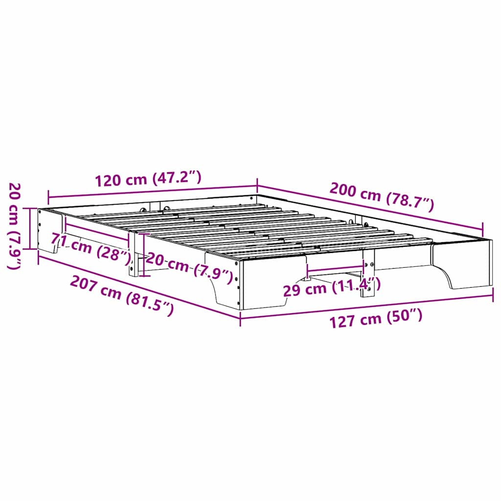 vidaXL Σκελετός Κρεβατιού Κερωτό καφέ 120 x 200 cm
