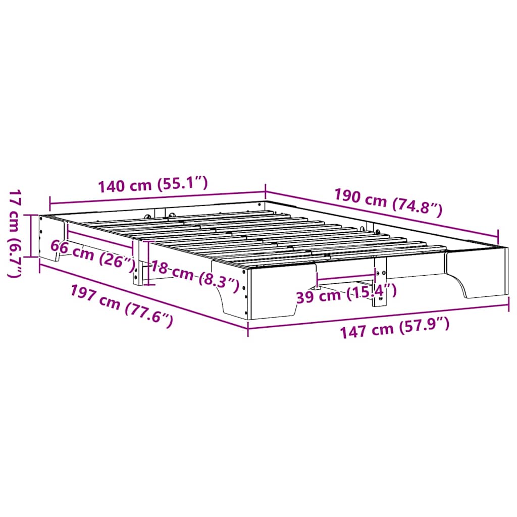 vidaXL Σκελετός Κρεβατιού Κερωτό καφέ 140 x 190 cm