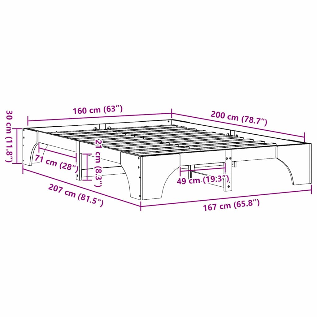 vidaXL Σκελετός Κρεβατιού Κερωτό καφέ 160 x 200 cm