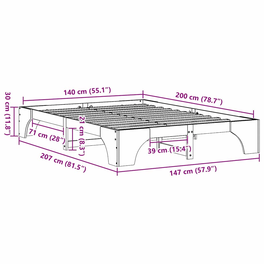vidaXL Σκελετός Κρεβατιού Κερωτό καφέ 140 x 200 cm