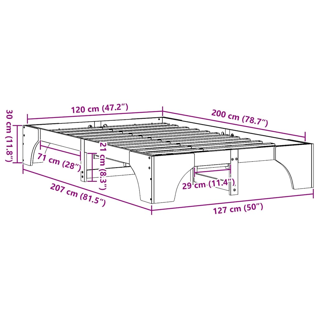 vidaXL Σκελετός Κρεβατιού Κερωτό καφέ 120 x 200 cm