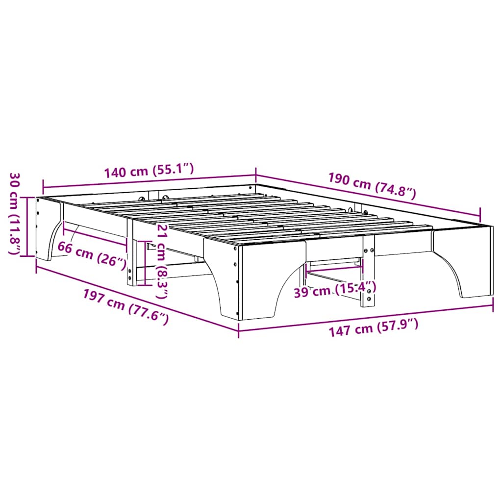 vidaXL Σκελετός Κρεβατιού Φυσικό 140 x 190 cm Στερεά ξυλεία πεύκου
