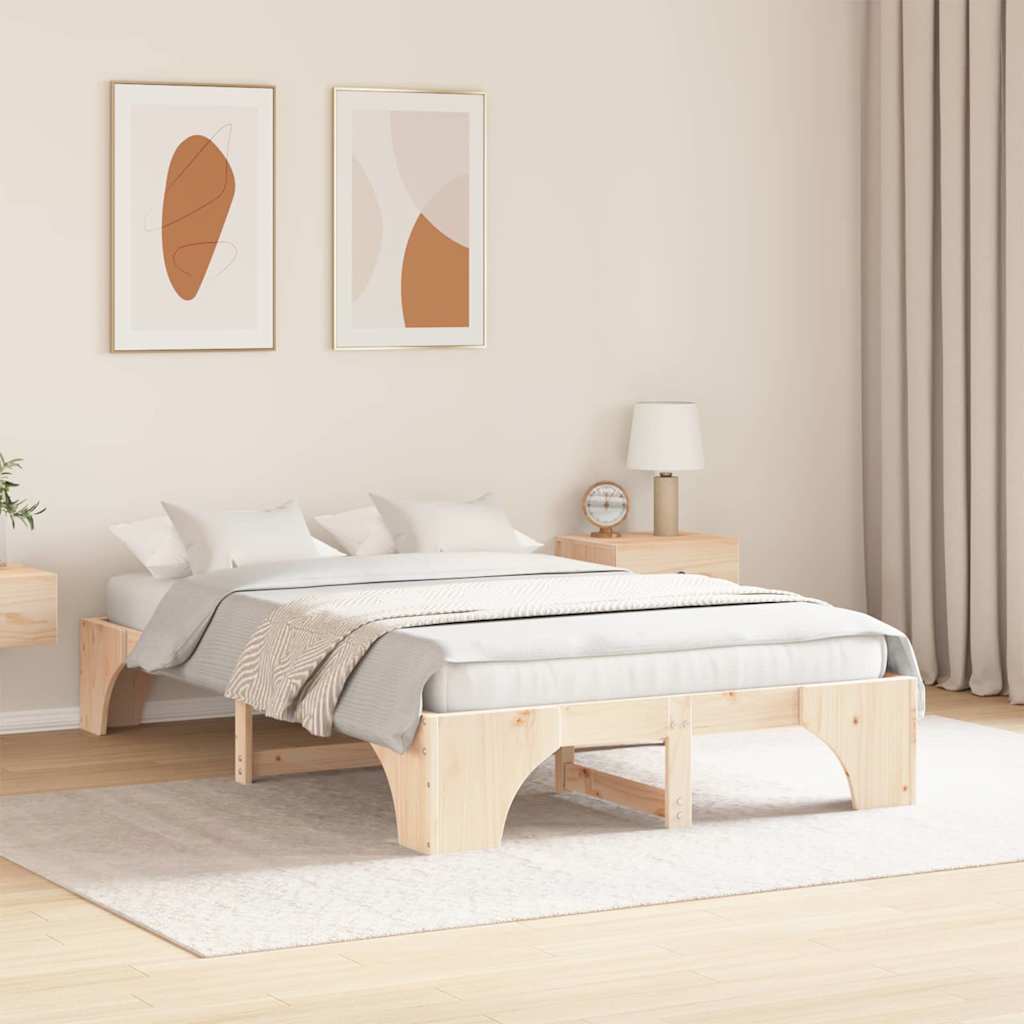 vidaXL Σκελετός Κρεβατιού Φυσικό 135 x 190 cm Στερεά ξυλεία πεύκου