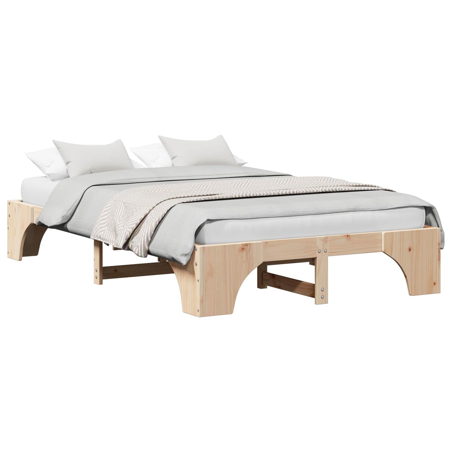 vidaXL Σκελετός Κρεβατιού Φυσικό 135 x 190 cm Στερεά ξυλεία πεύκου